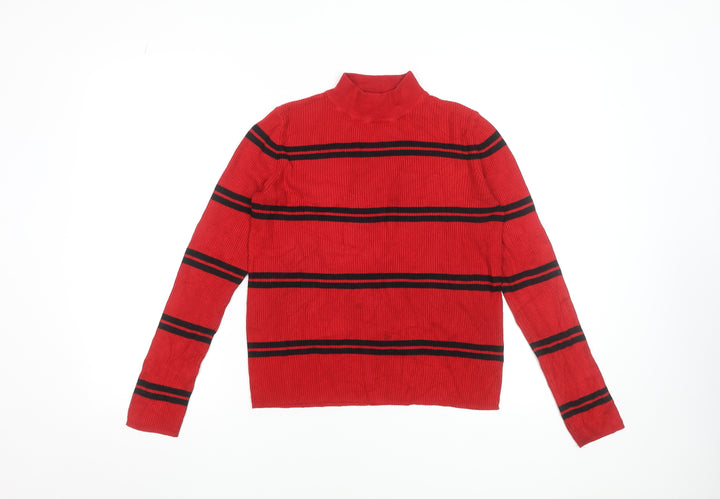 Red Herring Women’s Red Striped Mock Neck Jumper Size 12