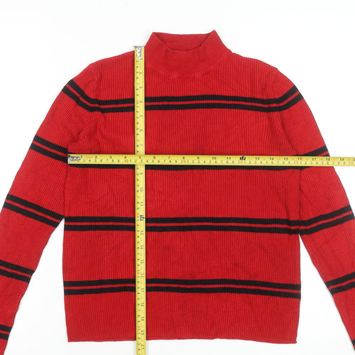 Red Herring Women’s Red Striped Mock Neck Jumper Size 12