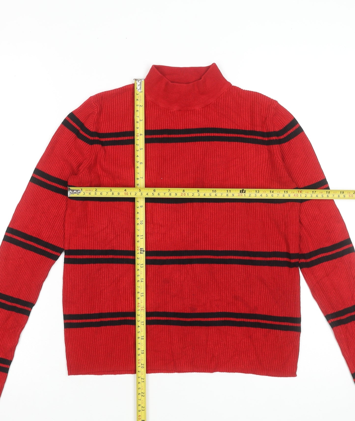 Red Herring Women’s Red Striped Mock Neck Jumper Size 12