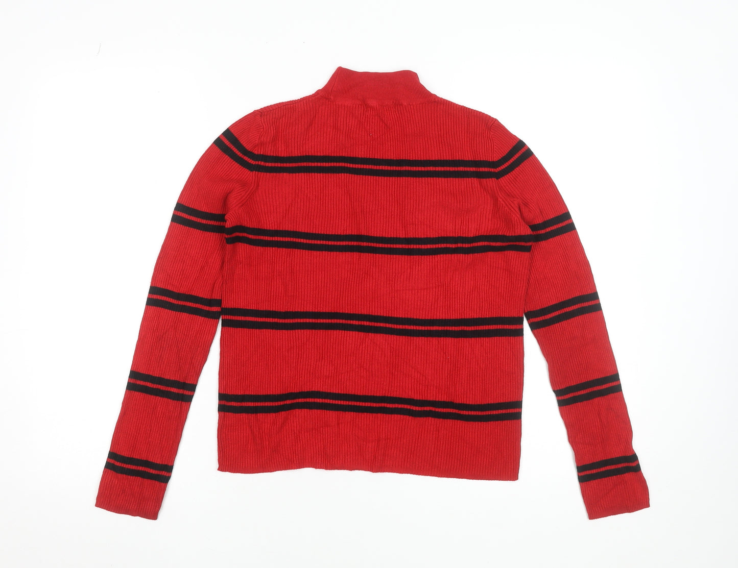 Red Herring Women’s Red Striped Mock Neck Jumper Size 12