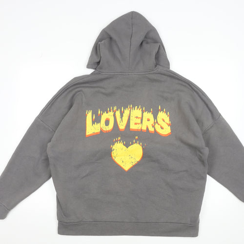 Noisy May Womens Grey Lovers Graphic Pullover Hoodie Size M