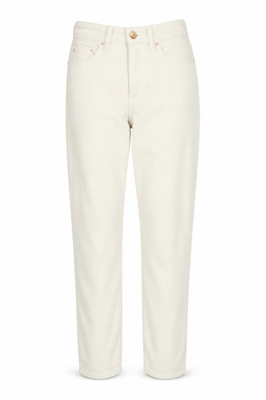 Front view of New Look Women Beige Mom Jeans, size 8, High Rise Denim