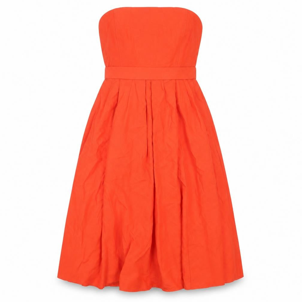 Front view of River Island Women's Red Strapless Midi A-Line Dress, size 10
