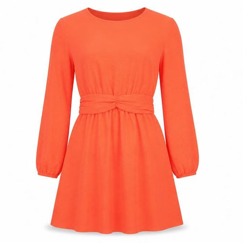 Luna Women's Orange Short A-Line Long Sleeve Dress S/M