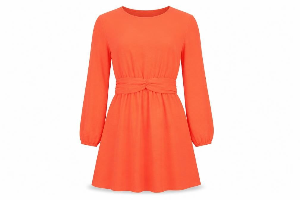 Luna Women's Orange Short A-Line Long Sleeve Dress S/M