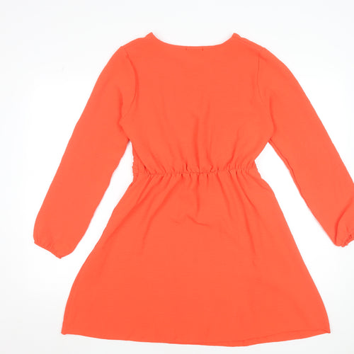 Luna Women's Orange Short A-Line Long Sleeve Dress S/M
