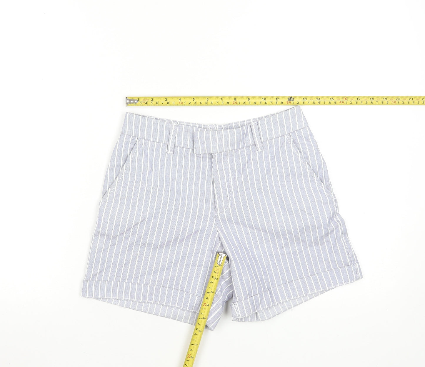 L.O.G.G. Women Blue Striped Chino Shorts Size 6 Cotton Blend