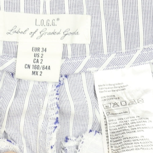 L.O.G.G. Women Blue Striped Chino Shorts Size 6 Cotton Blend