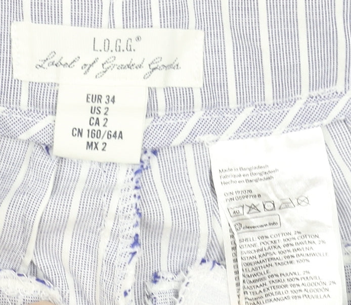 L.O.G.G. Women Blue Striped Chino Shorts Size 6 Cotton Blend