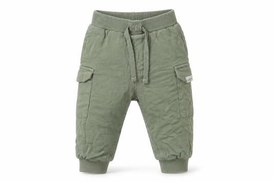 Front view of Lee Cooper unisex baby green cargo trousers 9-12 months cotton
