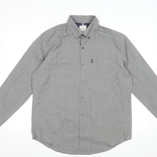 Next Men's Grey Button-Down Long Sleeve Formal Dress Shirt L