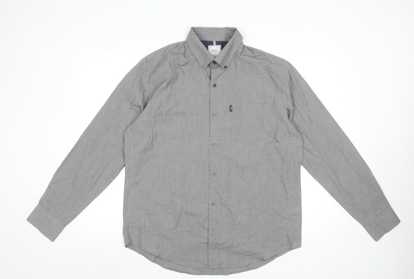 Next Men's Grey Button-Down Long Sleeve Formal Dress Shirt L