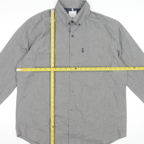 Next Men's Grey Button-Down Long Sleeve Formal Dress Shirt L