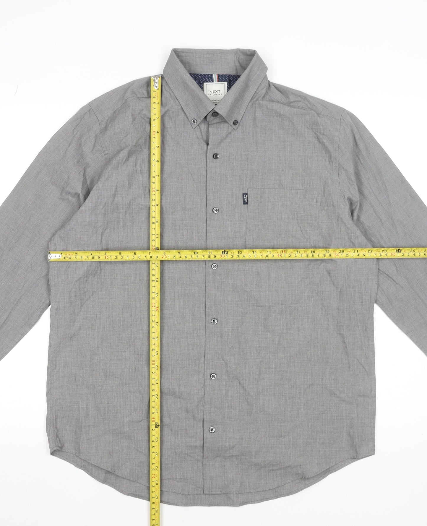 Next Men's Grey Button-Down Long Sleeve Formal Dress Shirt L