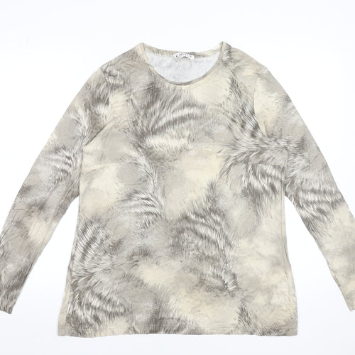 Cavita Women's Beige Abstract Long Sleeve Viscose T-Shirt Size 18