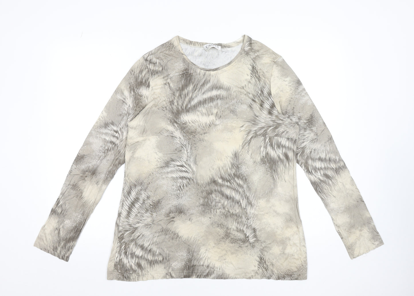 Cavita Women's Beige Abstract Long Sleeve Viscose T-Shirt Size 18