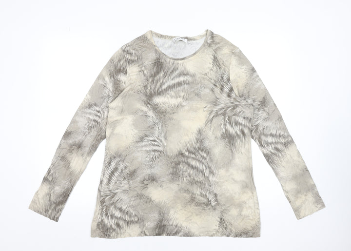 Cavita Women's Beige Abstract Long Sleeve Viscose T-Shirt Size 18