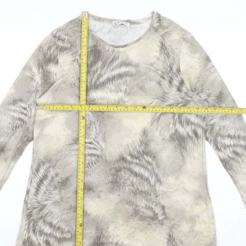 Cavita Women's Beige Abstract Long Sleeve Viscose T-Shirt Size 18