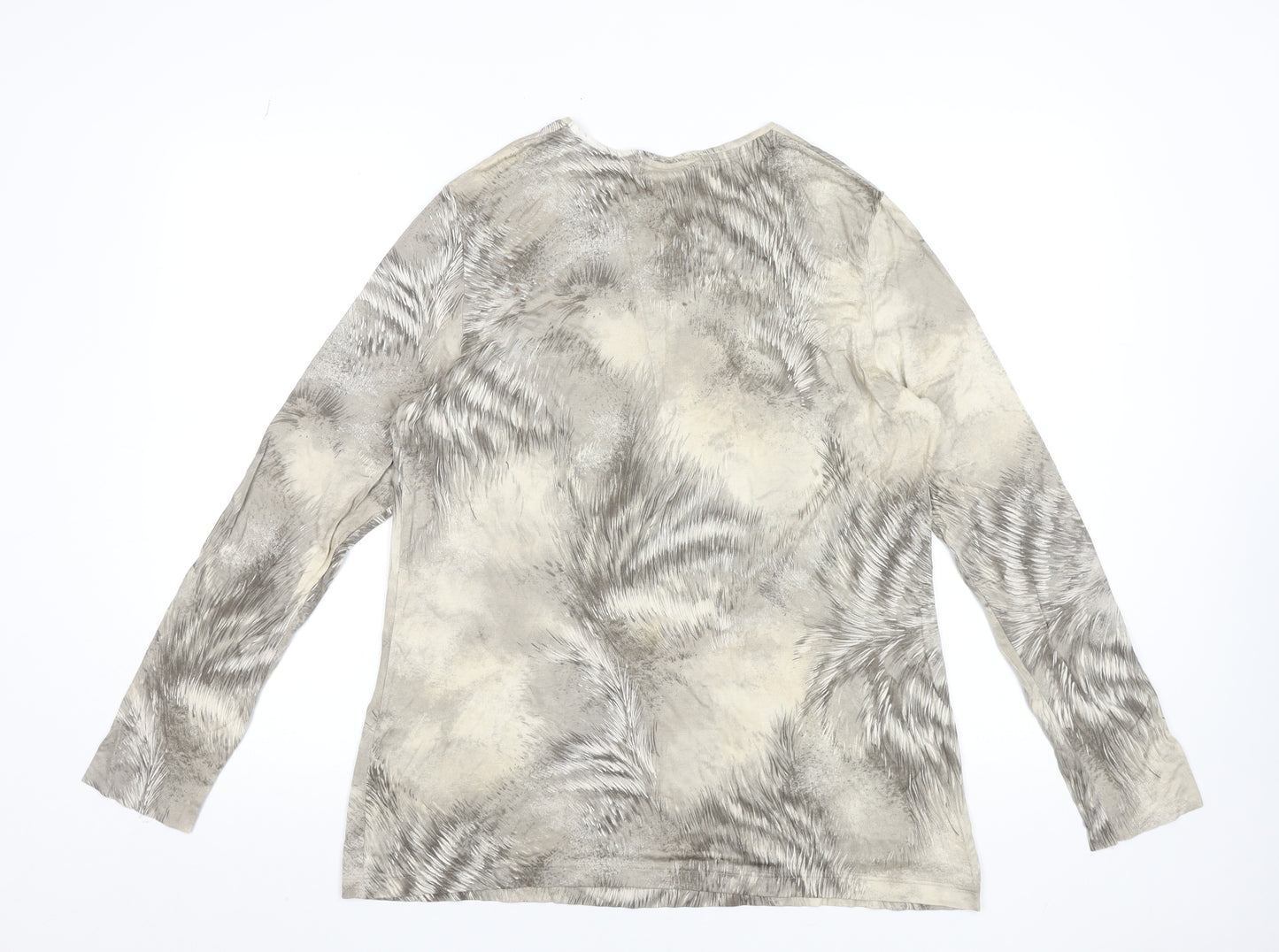 Cavita Women's Beige Abstract Long Sleeve Viscose T-Shirt Size 18