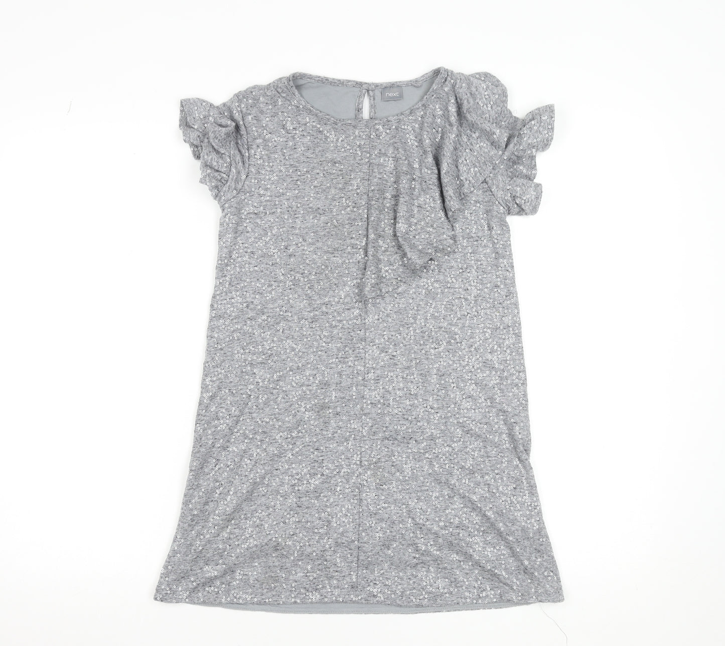 Next Girls Grey Sequin Short Sleeve Shift Party Dress Size 10 Years