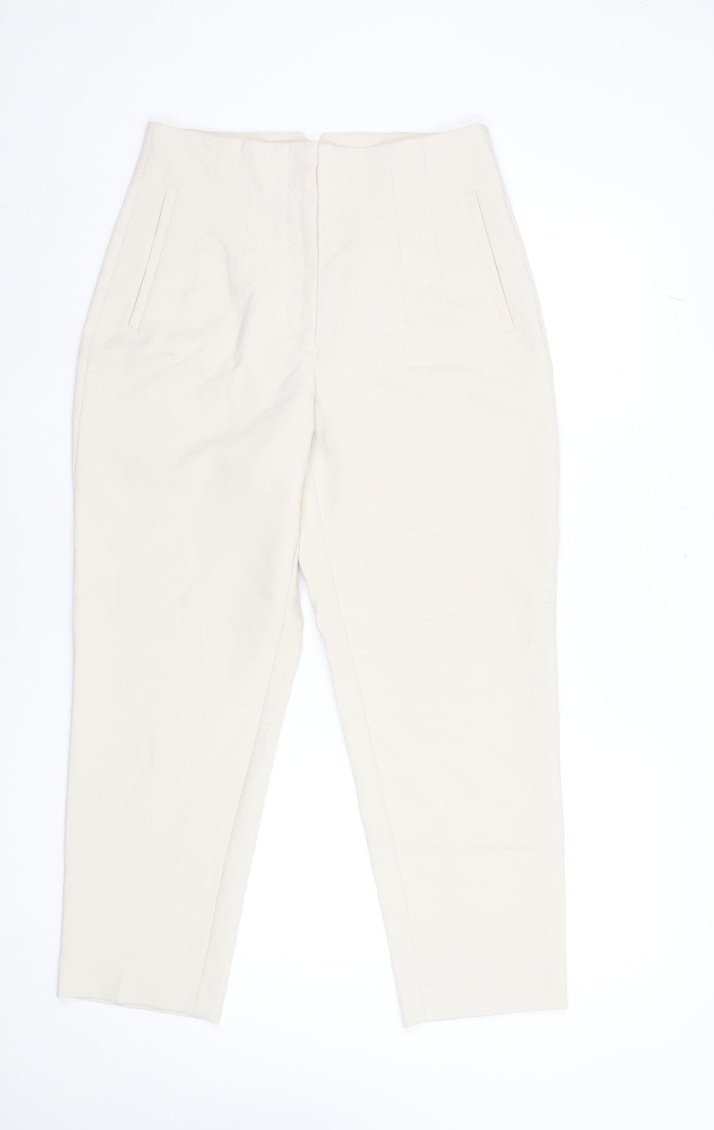 Zara Women Ivory High Rise Slim Tapered Trousers Size L