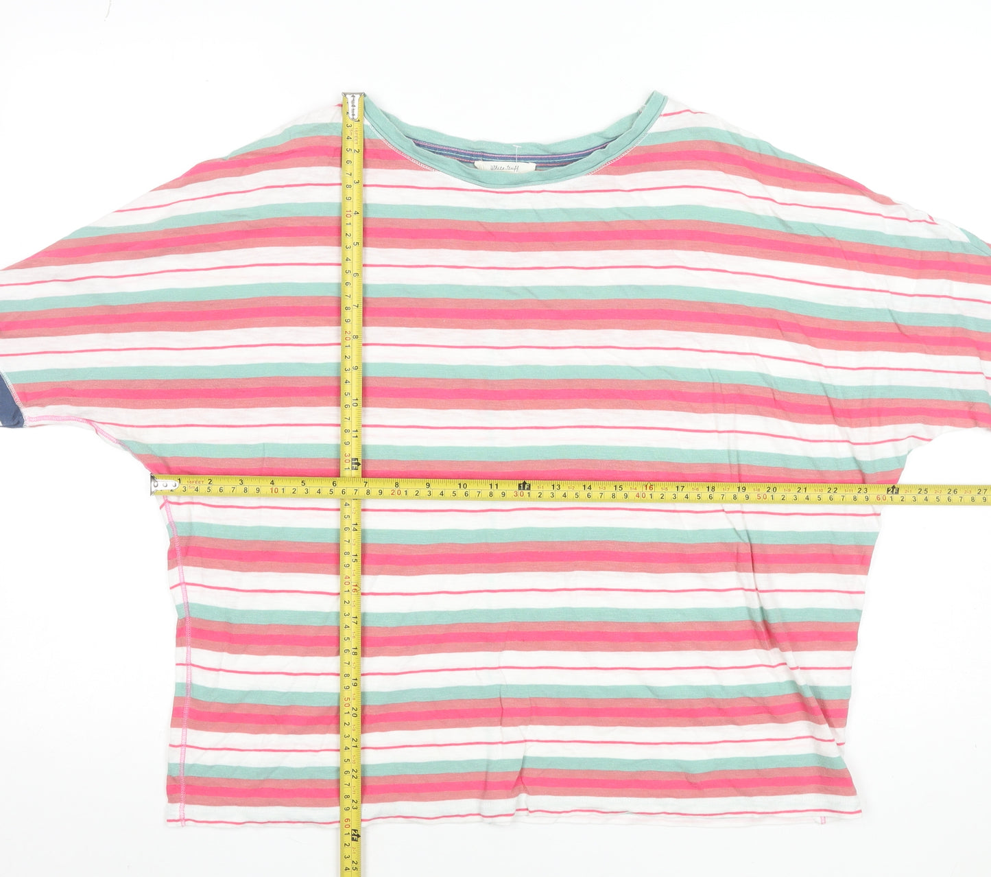 White Stuff Womens Multicoloured Striped Cotton 3/4 Sleeve T-Shirt Size 14