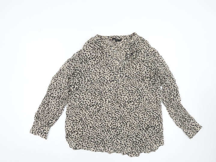 Next Women Beige Animal Print Viscose Tunic Blouse Size 12