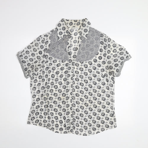 Yifan & Alessia Women’s White Floral Short Sleeve Button-Up Blouse XL