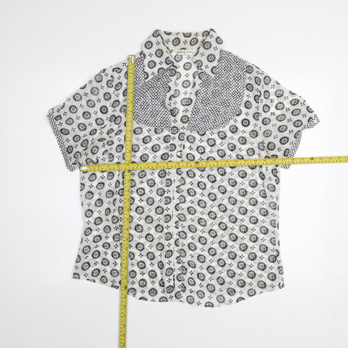 Yifan & Alessia Women’s White Floral Short Sleeve Button-Up Blouse XL