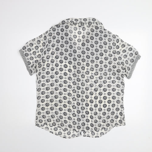 Yifan & Alessia Women’s White Floral Short Sleeve Button-Up Blouse XL