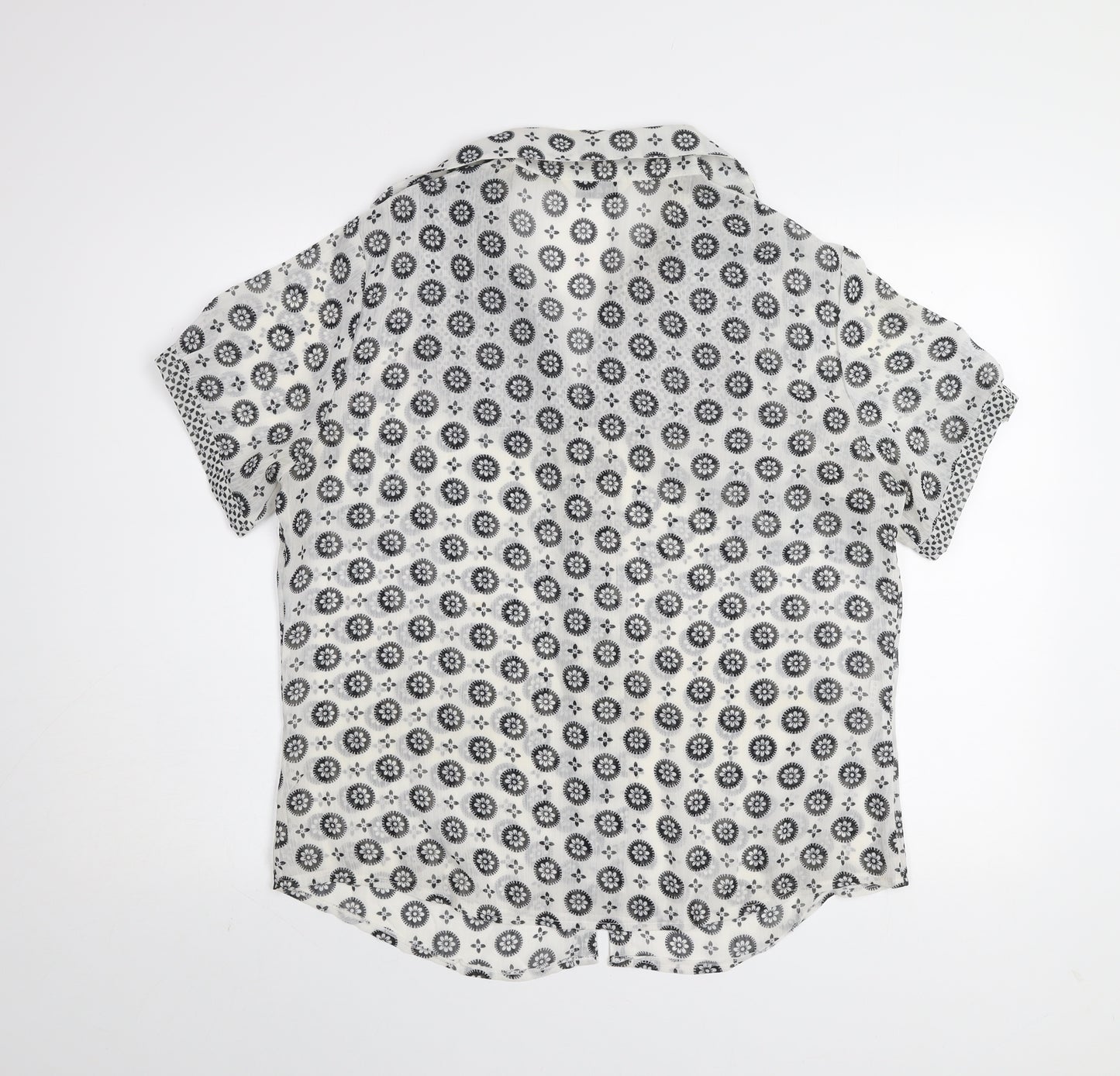 Yifan & Alessia Women’s White Floral Short Sleeve Button-Up Blouse XL