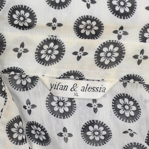 Yifan & Alessia Women’s White Floral Short Sleeve Button-Up Blouse XL