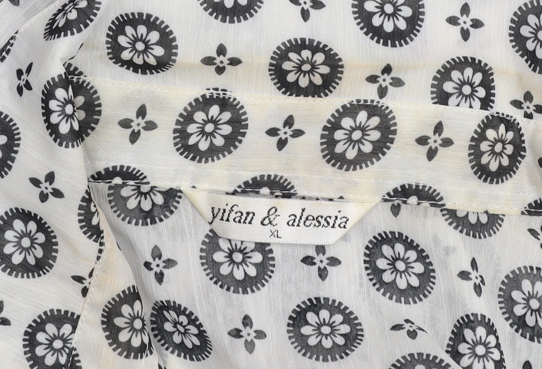 Yifan & Alessia Women’s White Floral Short Sleeve Button-Up Blouse XL