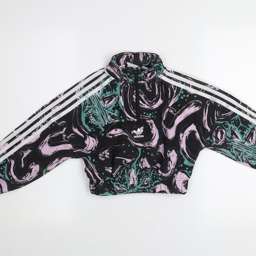 Adidas Girls Multicoloured 7-8 Years Pullover Graphic Half Zip Sweatshirt