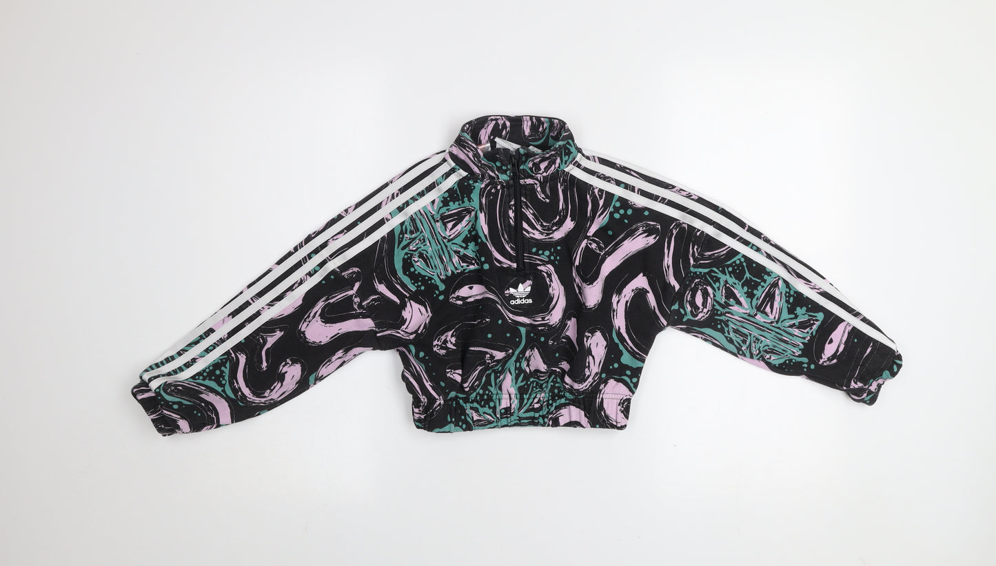 Adidas Girls Multicoloured 7-8 Years Pullover Graphic Half Zip Sweatshirt