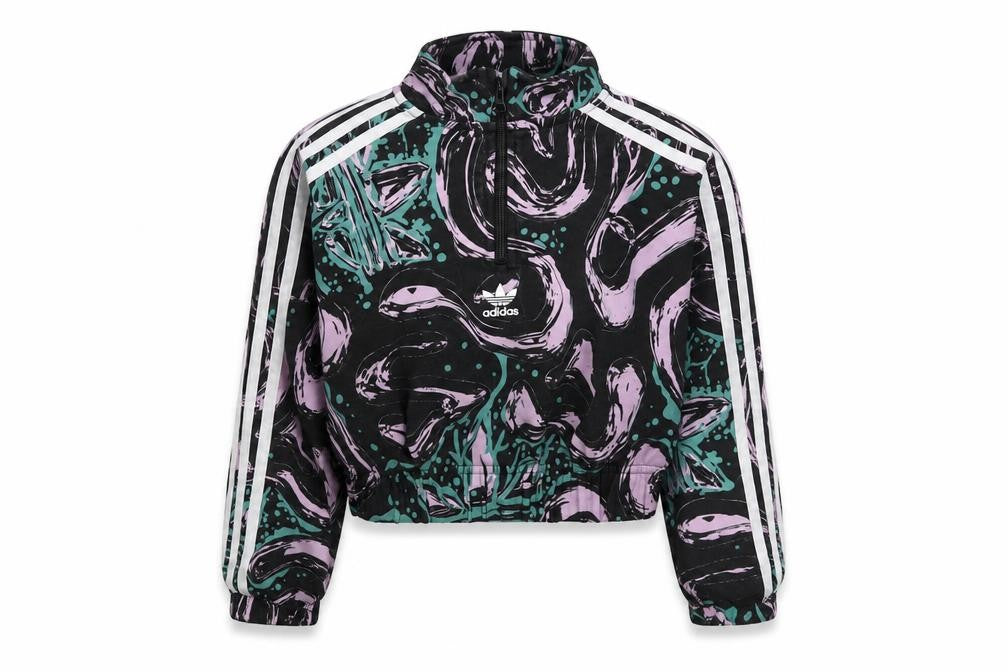 Front view of Adidas girls’ multicoloured 7-8 years pullover graphic half zip sweatshirt