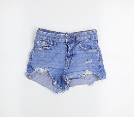 Primark Girls Blue High Rise Distressed Denim Shorts Age 8-9 Years