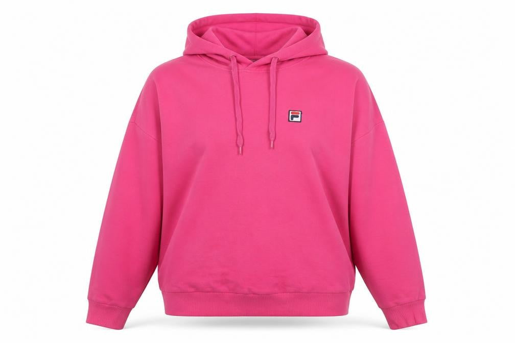 Front view of Fila Women’s Pink Pullover Hoodie Medium Cotton Blend Casual