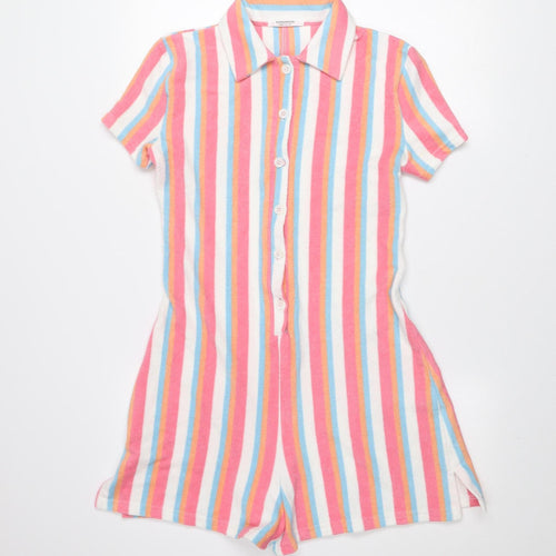 Peppermayo Women’s Multicoloured Striped Cotton Collared Short Sleeve Playsuit Size 10