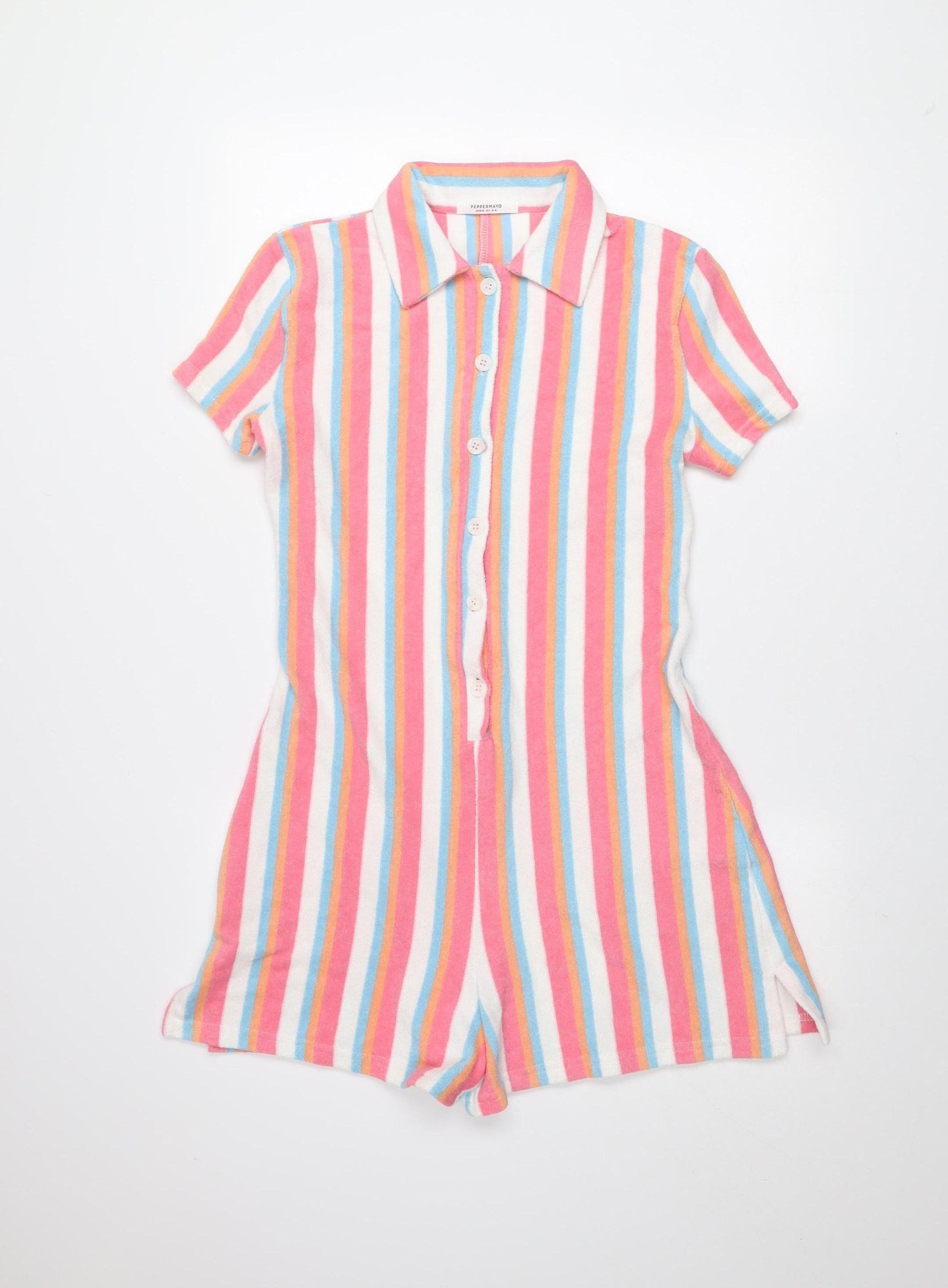 Peppermayo Women’s Multicoloured Striped Cotton Collared Short Sleeve Playsuit Size 10