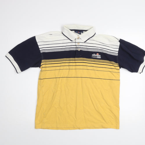 Ellesse Men's Multicoloured Striped Polo Shirt M Regular Fit Cotton