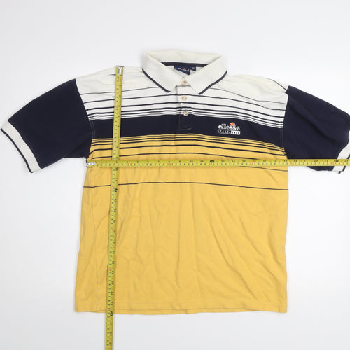 Ellesse Men's Multicoloured Striped Polo Shirt M Regular Fit Cotton