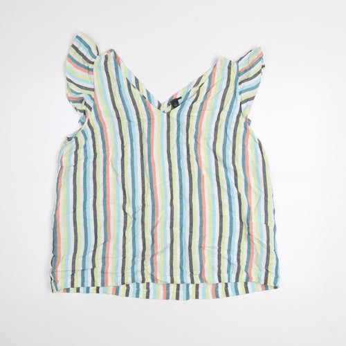 Ann Taylor Factory Women's Multicoloured Striped Linen Sleeveless Blouse XL