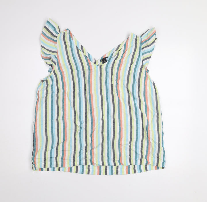 Ann Taylor Factory Women's Multicoloured Striped Linen Sleeveless Blouse XL