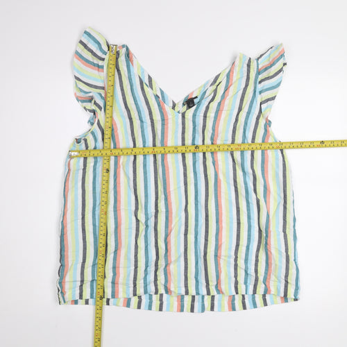 Ann Taylor Factory Women's Multicoloured Striped Linen Sleeveless Blouse XL