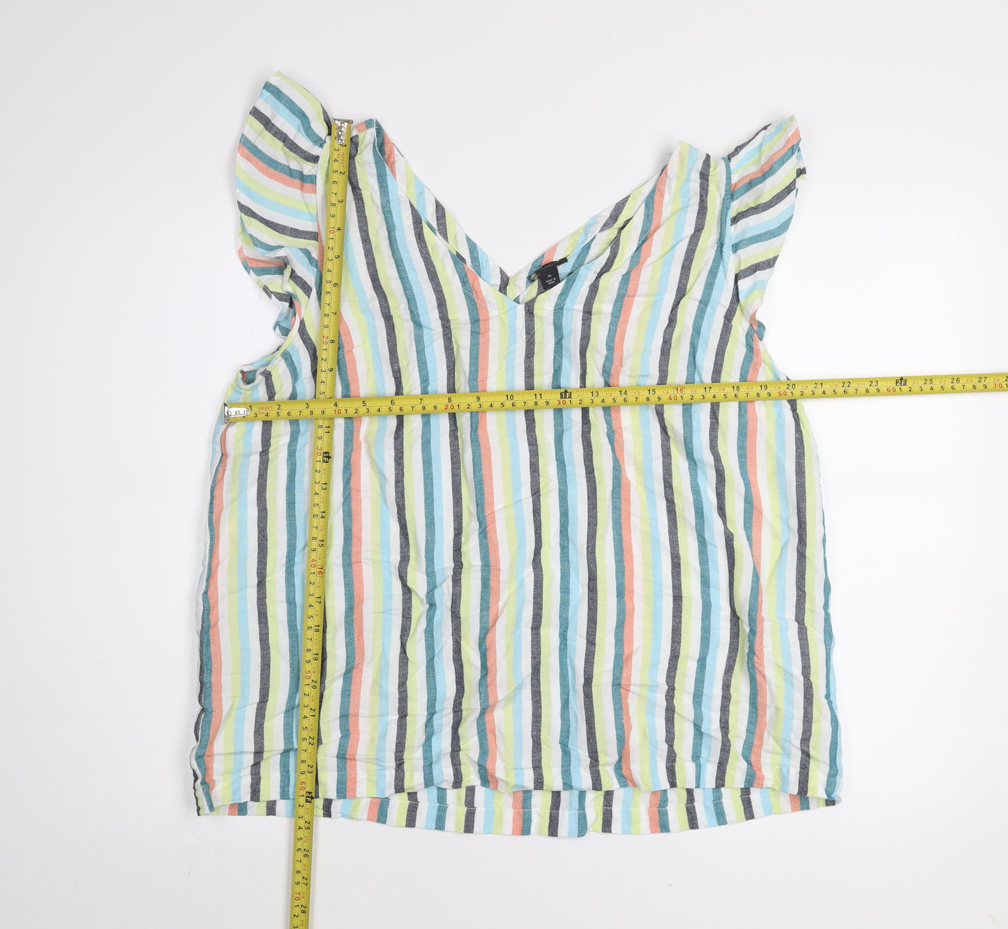 Ann Taylor Factory Women's Multicoloured Striped Linen Sleeveless Blouse XL