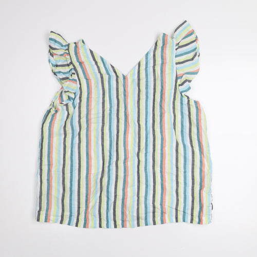 Ann Taylor Factory Women's Multicoloured Striped Linen Sleeveless Blouse XL