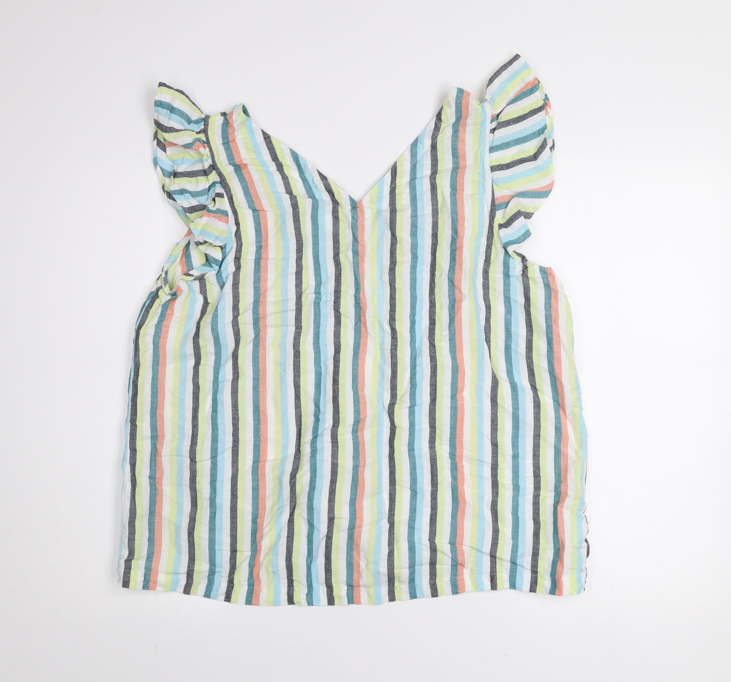 Ann Taylor Factory Women's Multicoloured Striped Linen Sleeveless Blouse XL