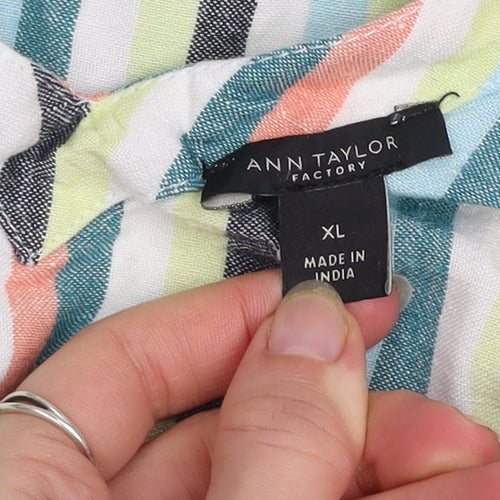 Ann Taylor Factory Women's Multicoloured Striped Linen Sleeveless Blouse XL
