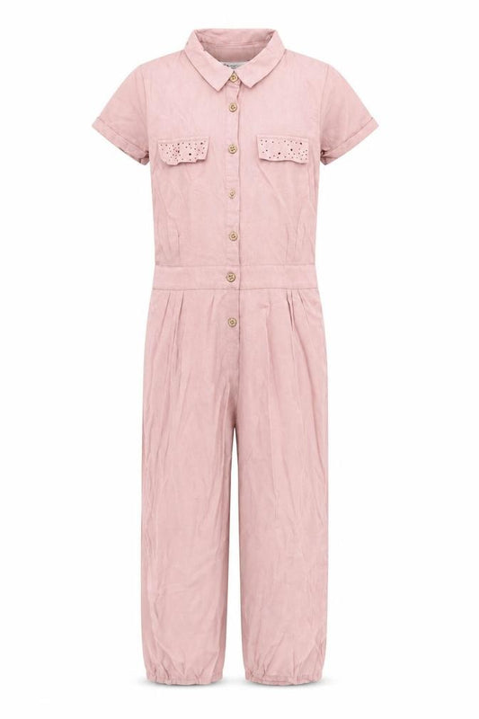 Peppermint Girls Pink Button Up Collared Jumpsuit 8-9 Years Cotton Blend